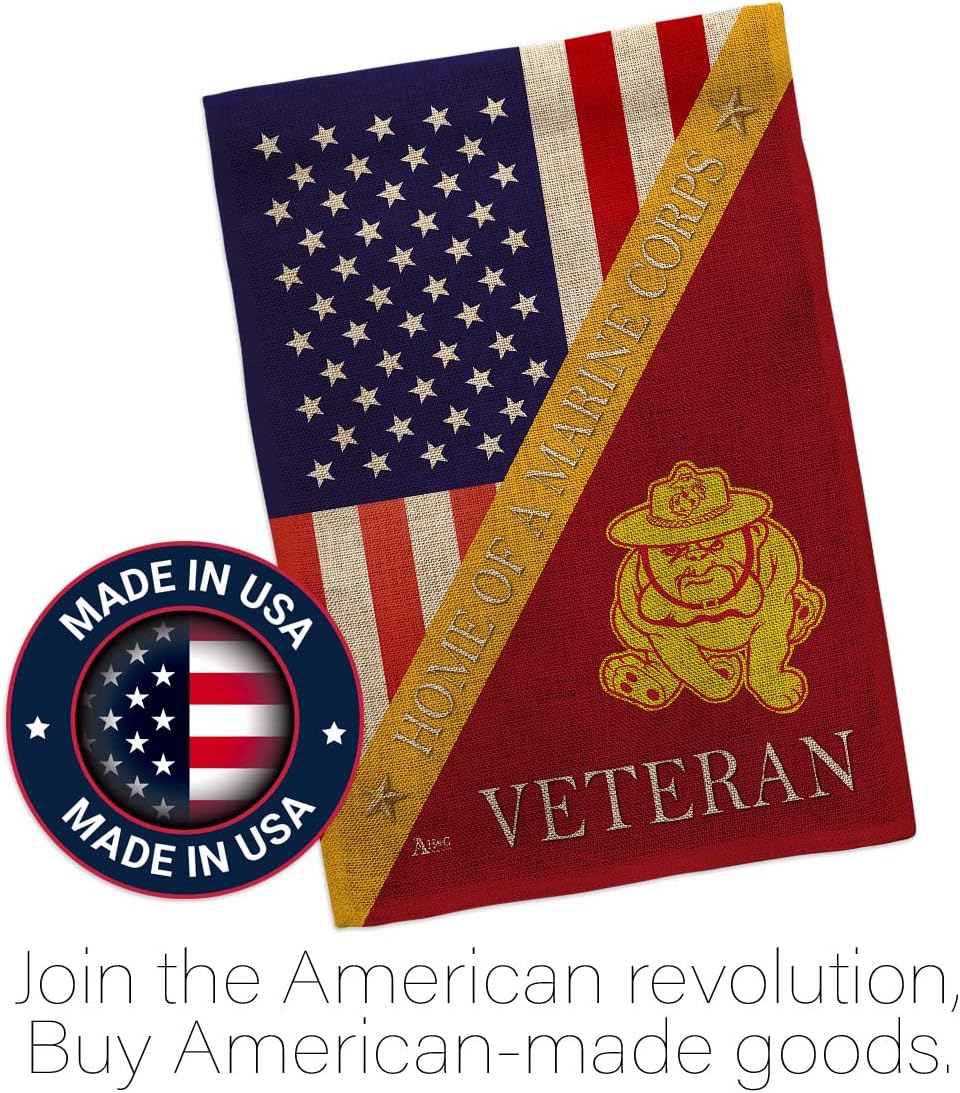 Home of USMC Burlap Garden Flag - Set Wall Holder Armed Forces Marine Corps Semper Fi United State American Military Veteran Retire Official - House Banner Small Yard Gift Double-Sided 13 X 18.5