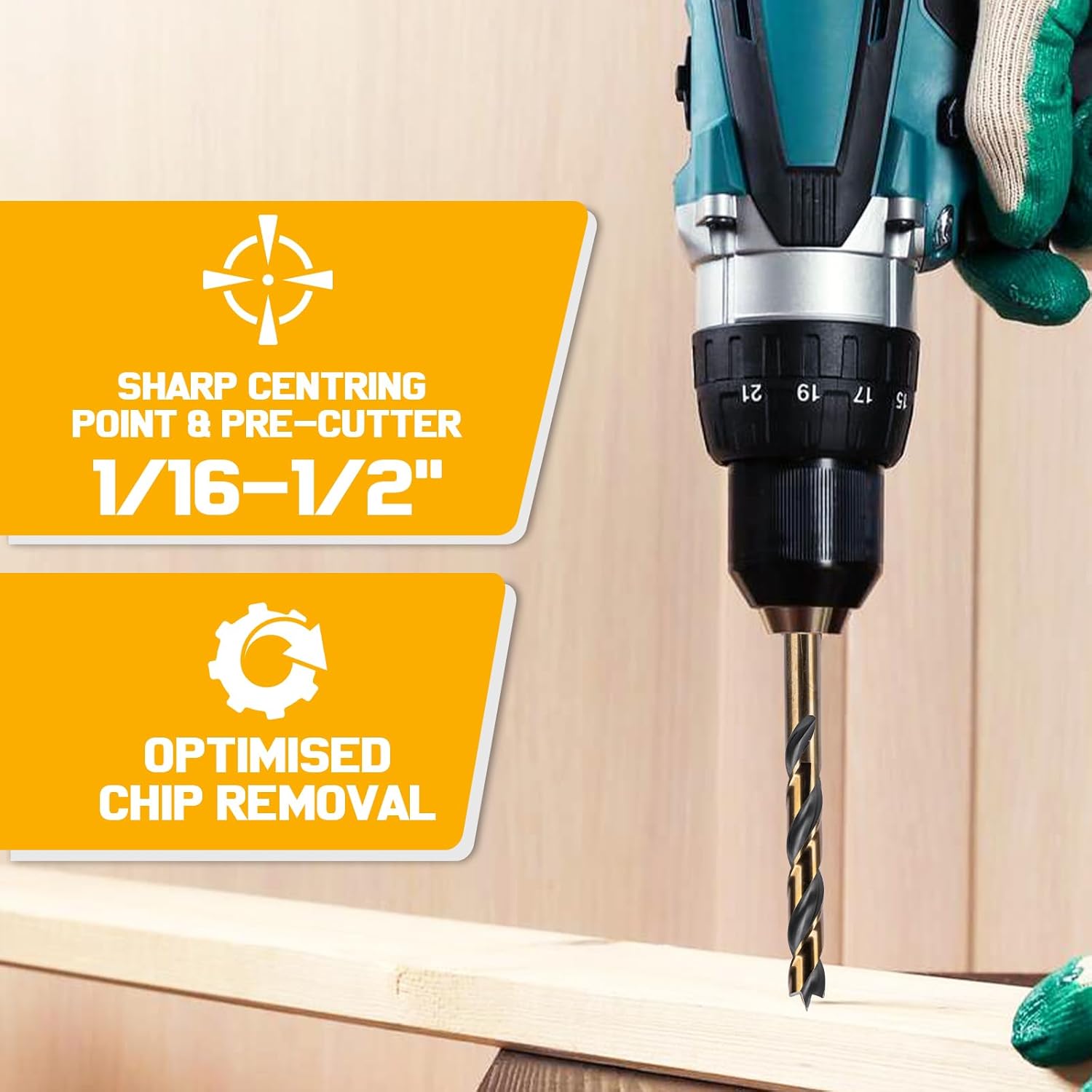 29Pcs Brad Point Wood Drill Bit Set: HSS Drill Bit Set with Double Flutes Design for Carpenter Woodworking for Hardwood, Plywood, All Types of Wood with Index Storage Case (1/16" - 1/2")