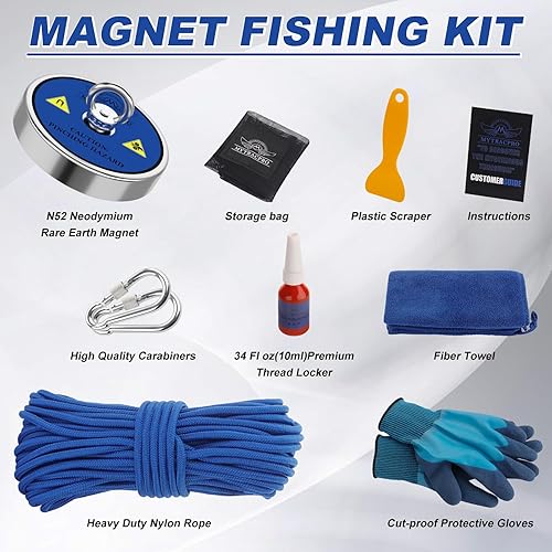 Miniatura 45 de Kit de pesca con imán, imanes de pesca de 600 libras con cuerda de nailon de 65 pies, imán de neodimio de una sola cara para recuperar en Rive Azul