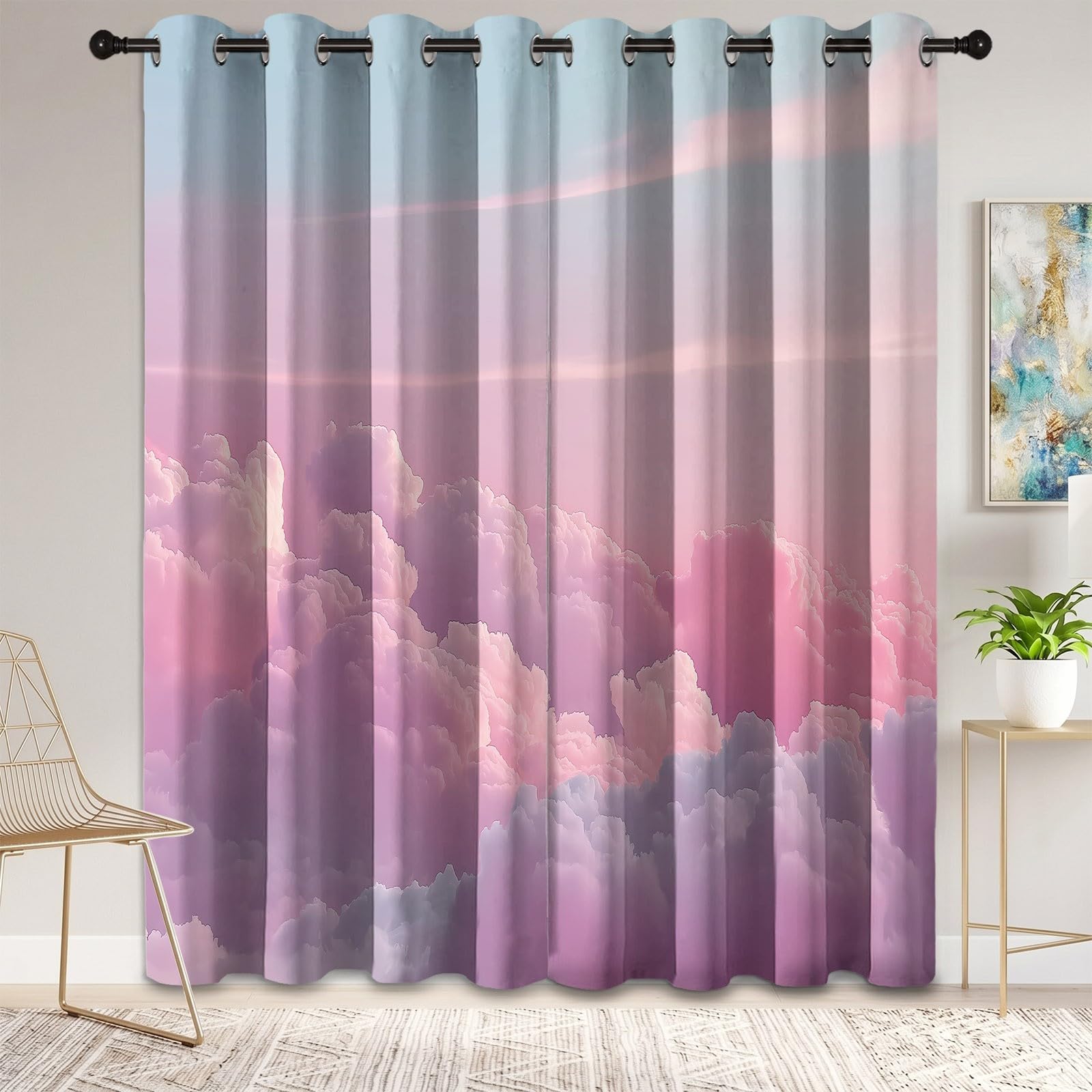 Générique Rideaux Occultant Motif Nordique Rêveur, 70 X 200 cm (LxH) Lot de 2 Rideau Occultant Thermiques Imprimé Ciel Nuages, Opaque Draperie Oeillets Rideau pour Salon et Chambre