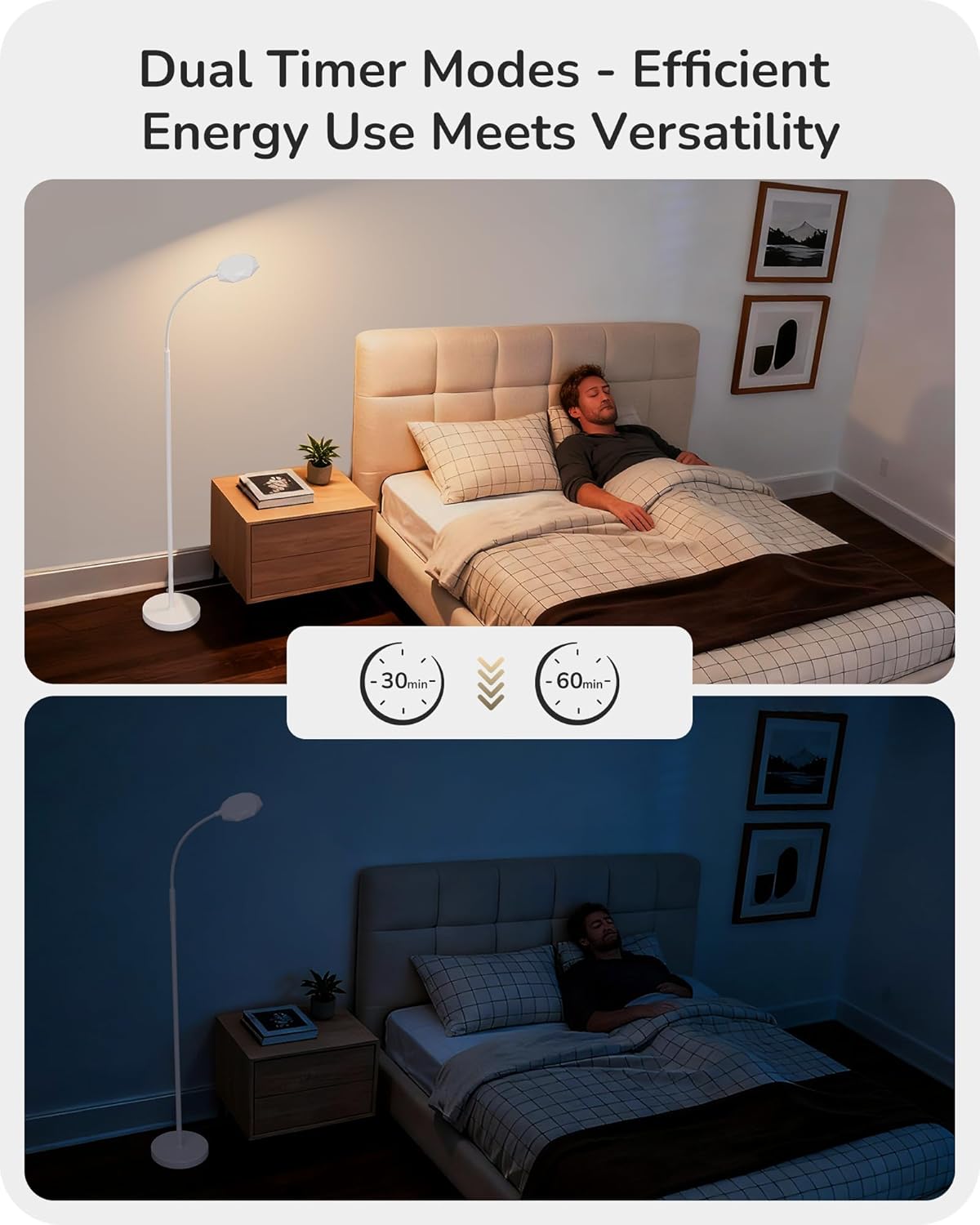 EDISHINE Gooseneck Floor Lamp, 1300LM LED Floor Lamps for Living Room, 4CCT Color Temperature Dimmable Standing Lamp, Remote & Touch Control, 30/60Min Timer Reading Light for Bedroom Office White