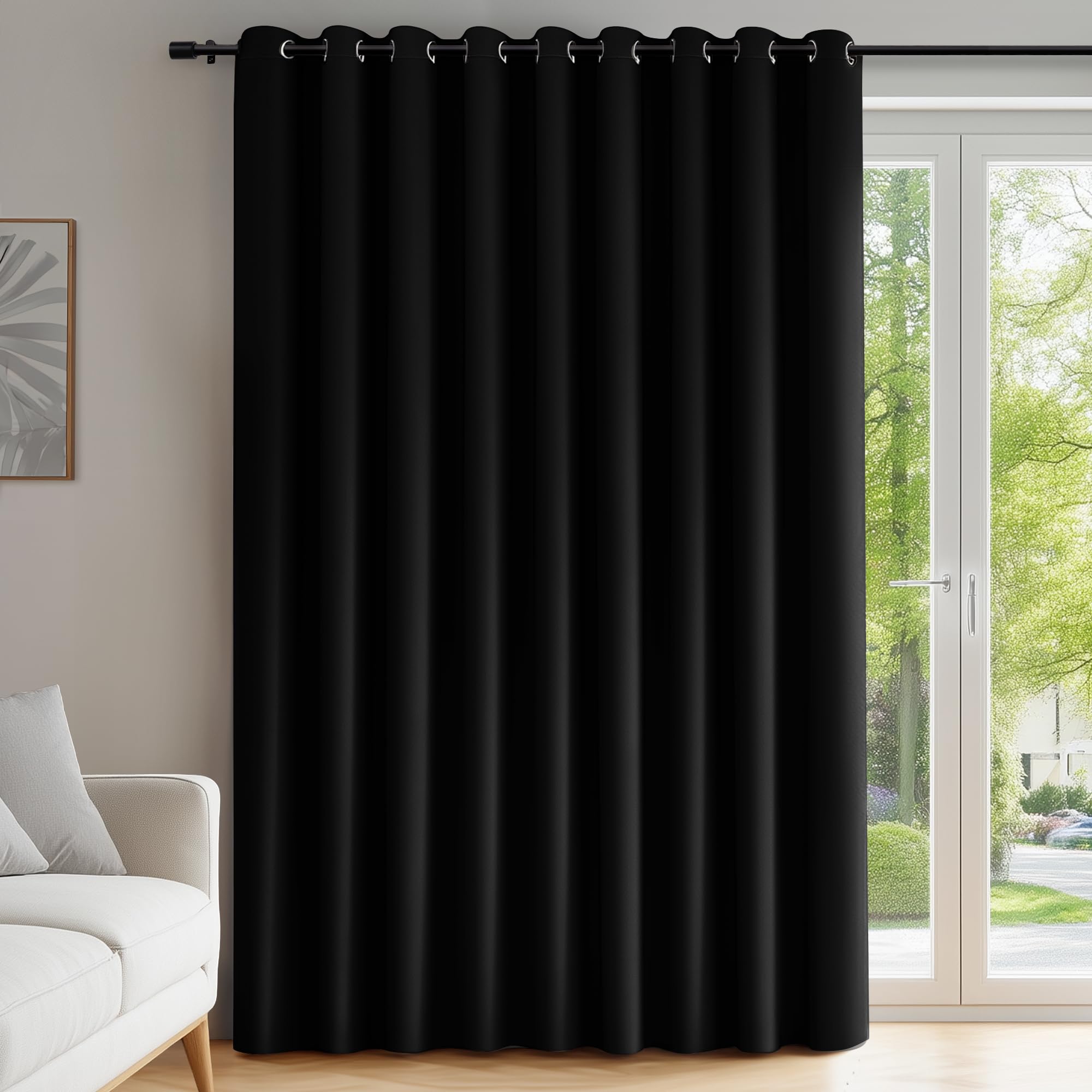 Deconovo Blackout Curtain Eyelet, Home Decorative Door Curtain for Living Room, Solid Thermal Curtain for Bedroom, 90 x 90 Inch, Black, 1 Panel