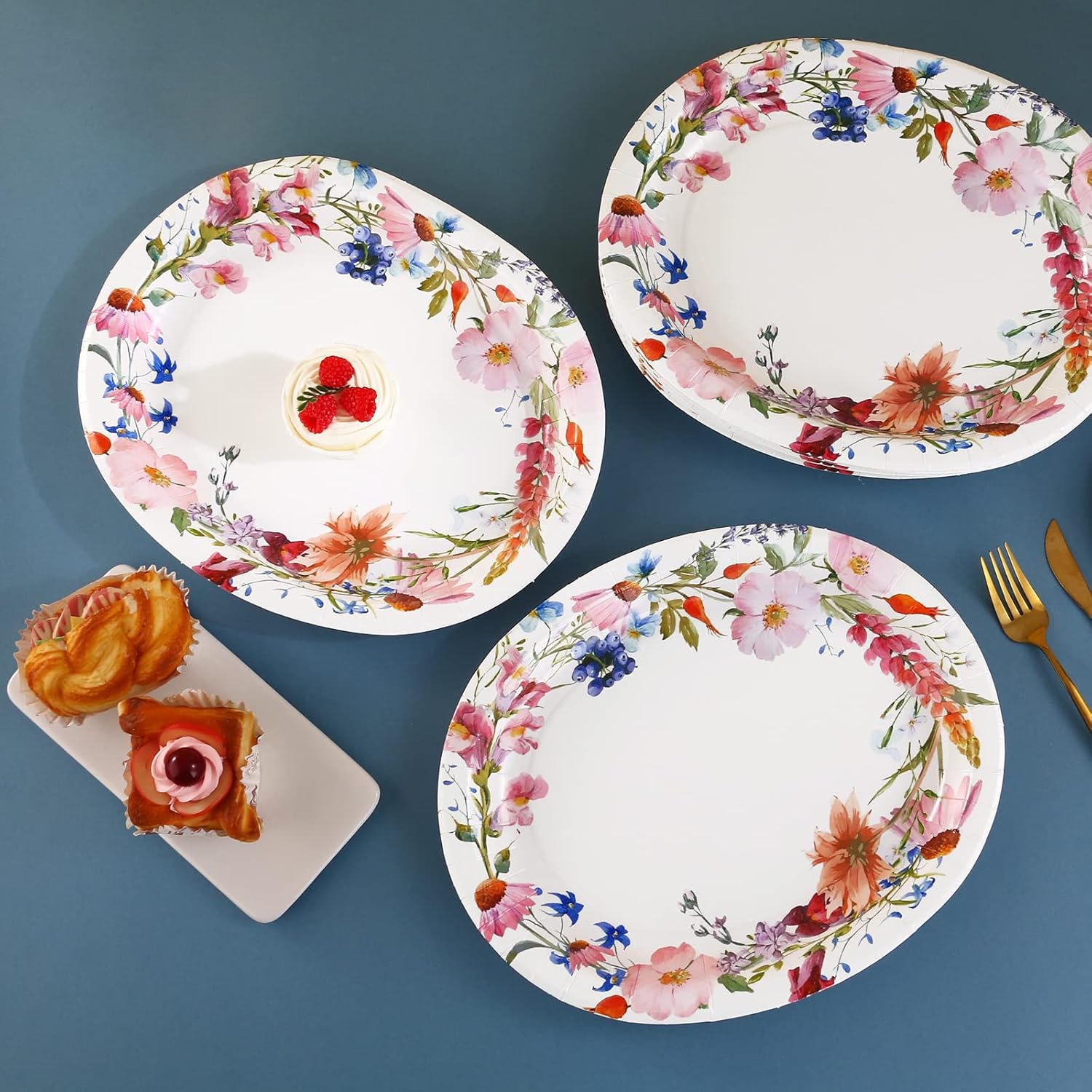 50PCS Floral Oval Paper Plates Party Supplies 10"×12" Large Oval Dinner Plates Floral Party Plates Bulk for Holiday Bridal Shower Wedding Tea Party Supplies - Image 2