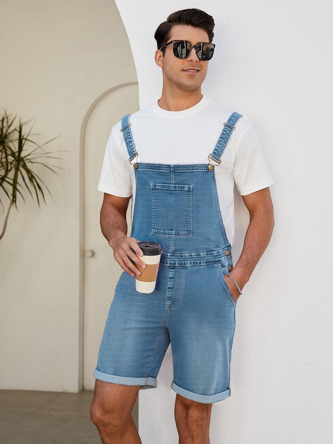 LONGBIDA Men's Denim Overalls Shorts Jean Bib Women Jumpsuit Casual Walkshort Summer Romper with Pockets - Image 2