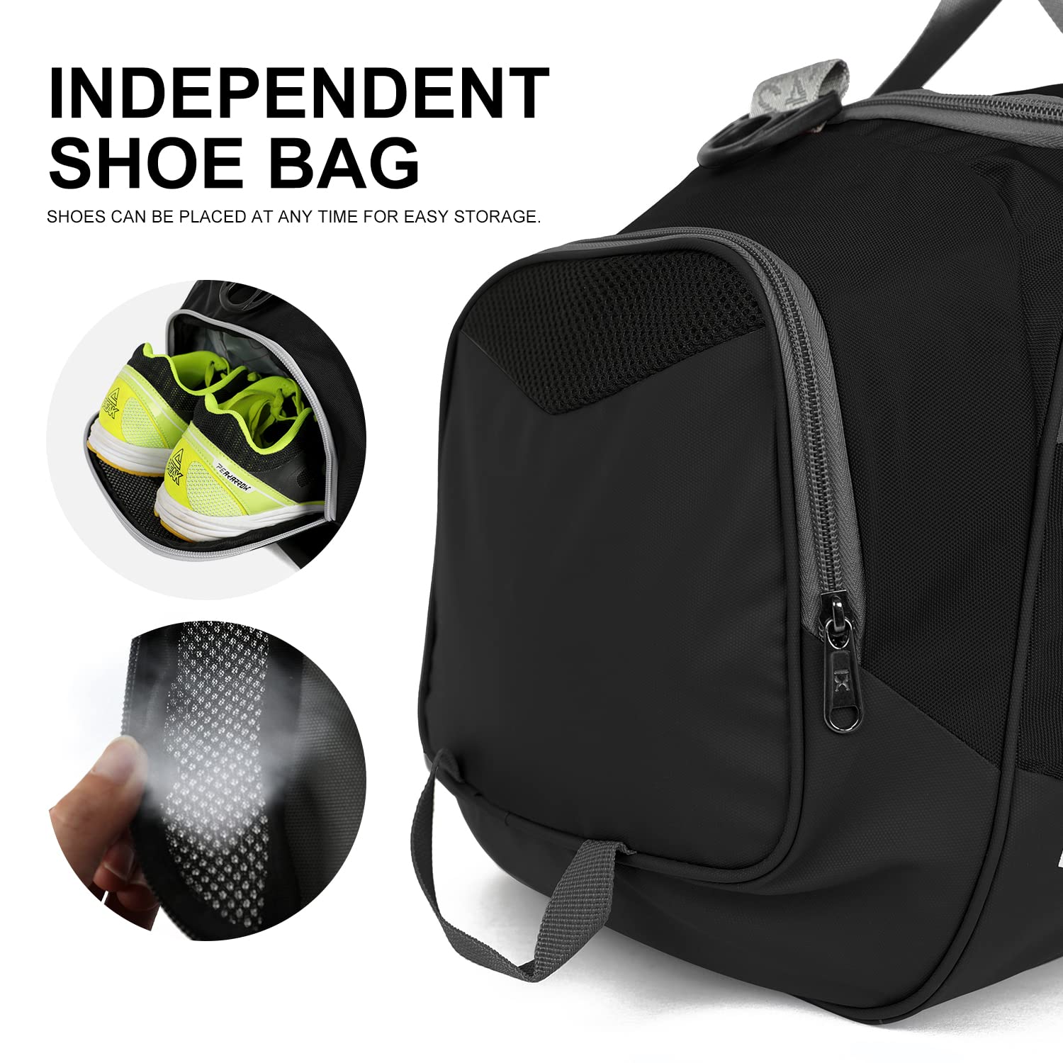 INOXTO Fitness Sport Gym Bag con scomparto per scarpe impermeabile da viaggio borsone per donne e uomini, Nero, Bianco,