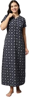 SUKANYA NIGHTWEAR Women's Geometrical Lounge Wear Gown - Blue, Poly Cotton, Regular Fit, Half Sleeves, Round Neck Price In India