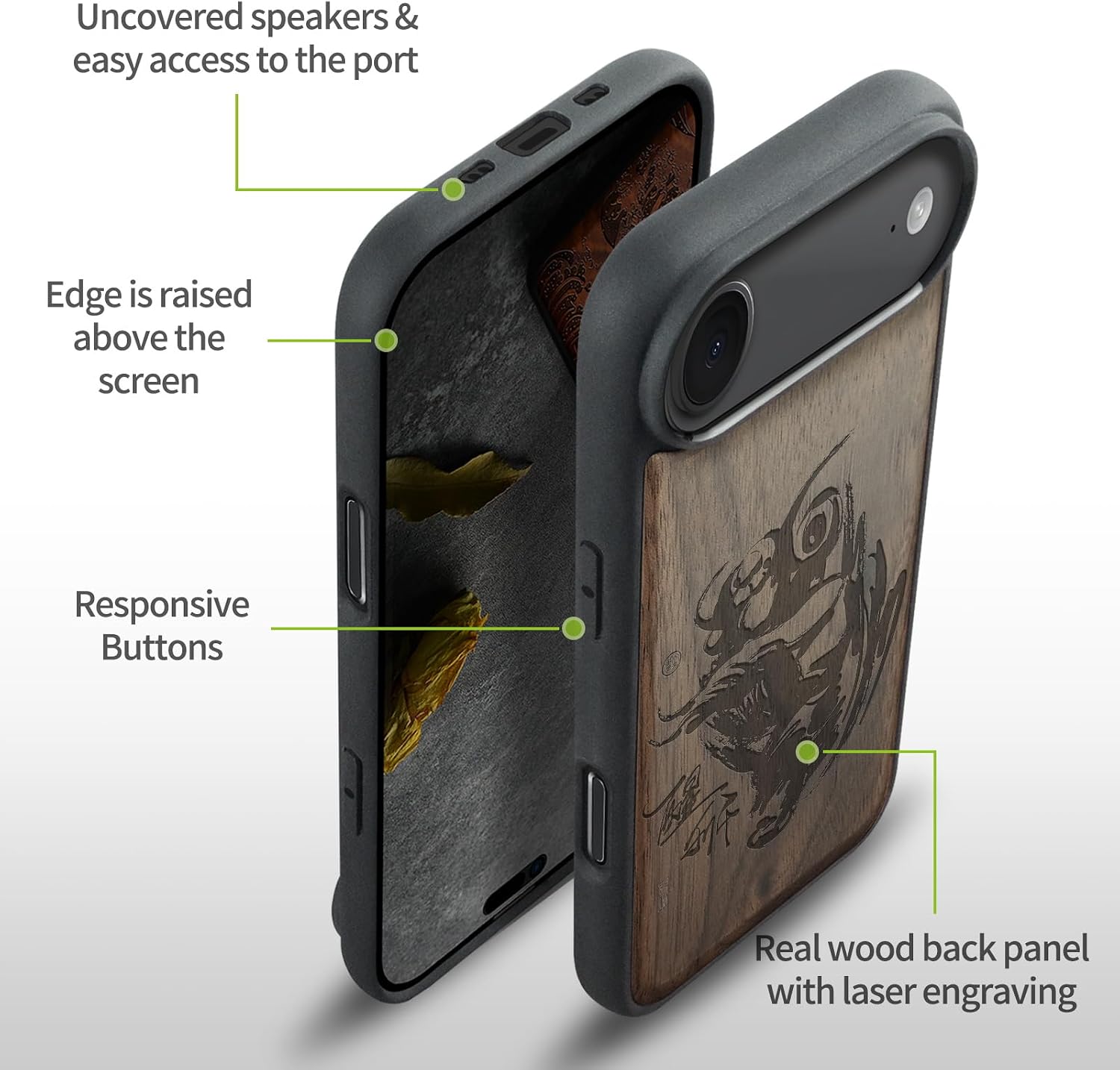 Carveit Magnetic Wooden Case for iPhone Air Case, Wood Artisan Engraved & Soft TPU Shockproof Cover, Compatible with MagSafe 17 Air Wireless Chargers (Ink Lion Dance) Walnut