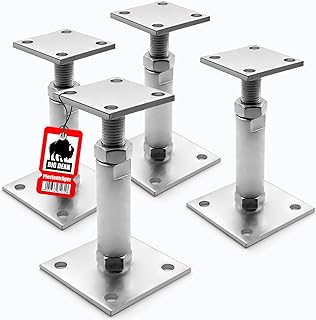 BigDean 4 Stück Pfostenträger höhenverstellbar Höhe 150 – 190mm – verzinkt & zum Aufschrauben