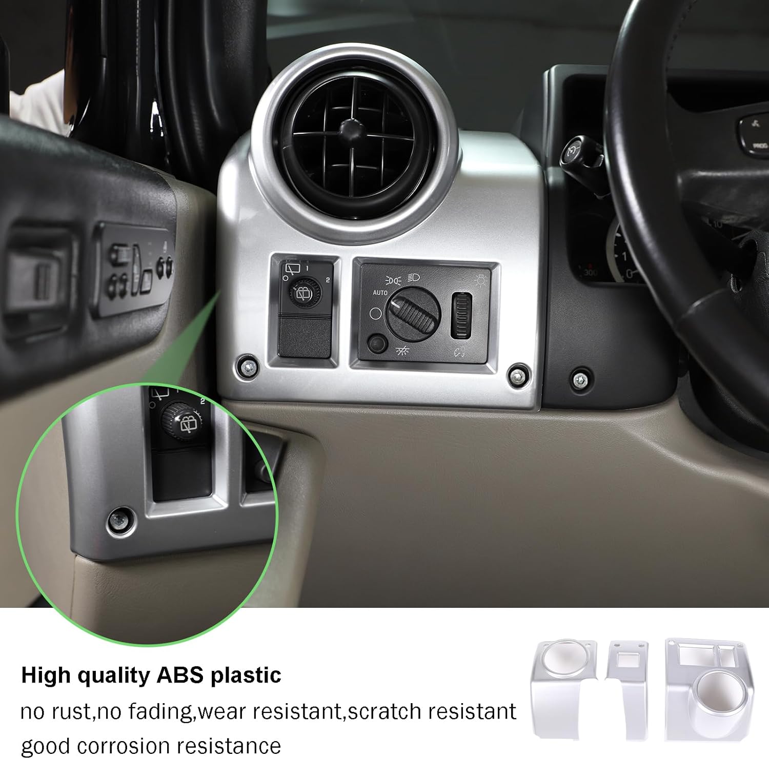 PIUGILH Fit for Hummer H2 2003-2007 Car Dashboard Side Air Vent Cover Frame Decor,Central Side Dashboard Air Vent AC Outlet Cover Car Interior (Silver)