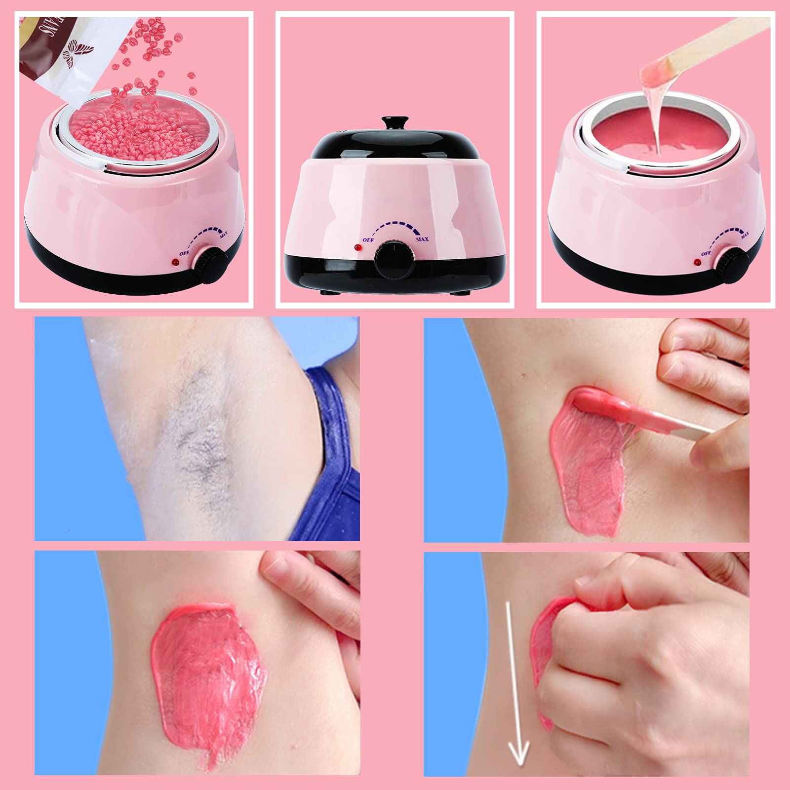Chauffe Cire Épilation Professionnelle - Appareil Chauffe Cire Kit d'épilation à la Cire Maison avec 400g de Fèves de Cire et 20 Bâtons d'épilation, pour Hommes et Femmes, Visage, Jambes, Bras, Bikini