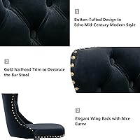 Vista 15 de Aoowow Juego de 2 taburetes de bar giratorios, taburetes de bar ajustables con respaldo de terciopelo copetudo, sillas de bar modernas tapizadas