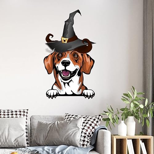 Miniatura 9 de Calcomanías de Halloween con diseño de bruja Doberman, bienvenida, Halloween, decoración de pared de perro Doberman, póster extraíble de vinilo para