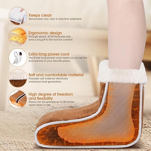 Miniatura 6 de Calentador eléctrico de pies dividido, almohadilla de calentamiento rápido para pies, pantuflas térmicas de tamaño universal para hombres y mujeres,