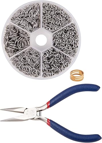 PH PandaHall 1000 piezas de anillos de salto abiertos de acero inoxidable 304 de 4/5/6/8/9/0.394 in, calibre 18 con 1 juego de 5.1 pulgadas,