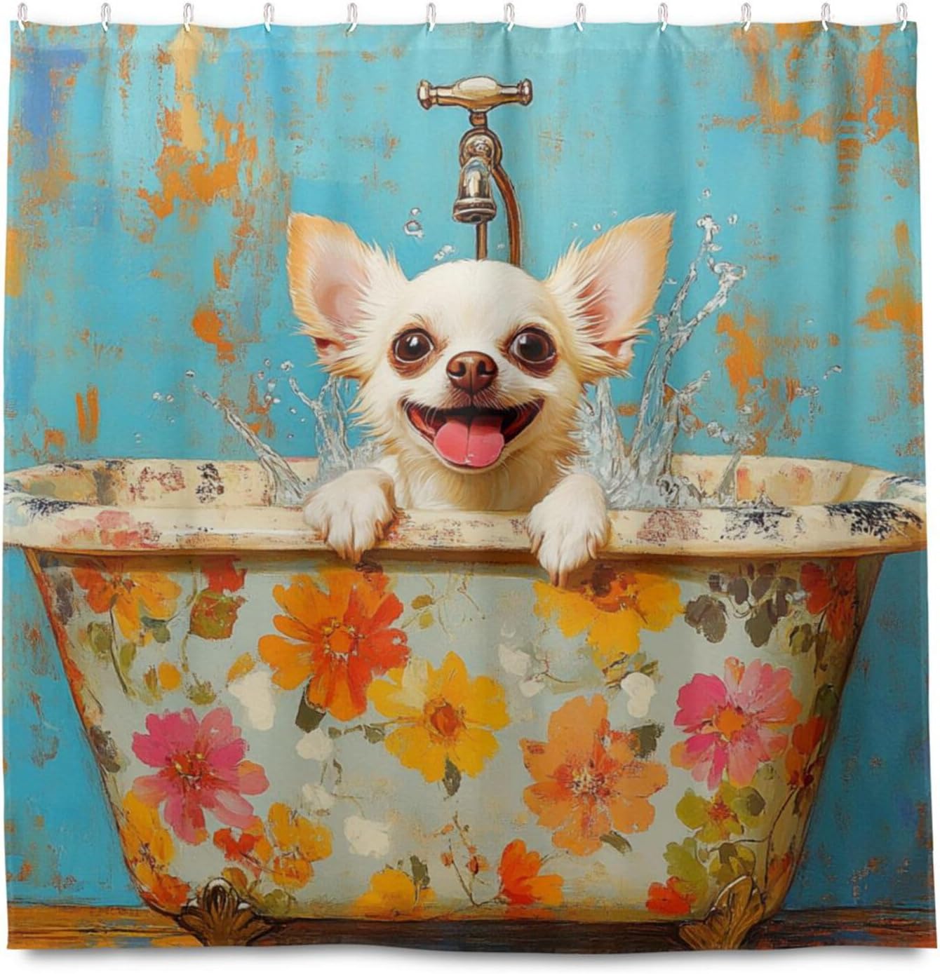 72x72 Inch Water Repellent Shower Curtain Decorative with Resistant Washable Simple Shower Curtain Liner for Bathroom Cute Chihuahua Dogs Retro Bathtub