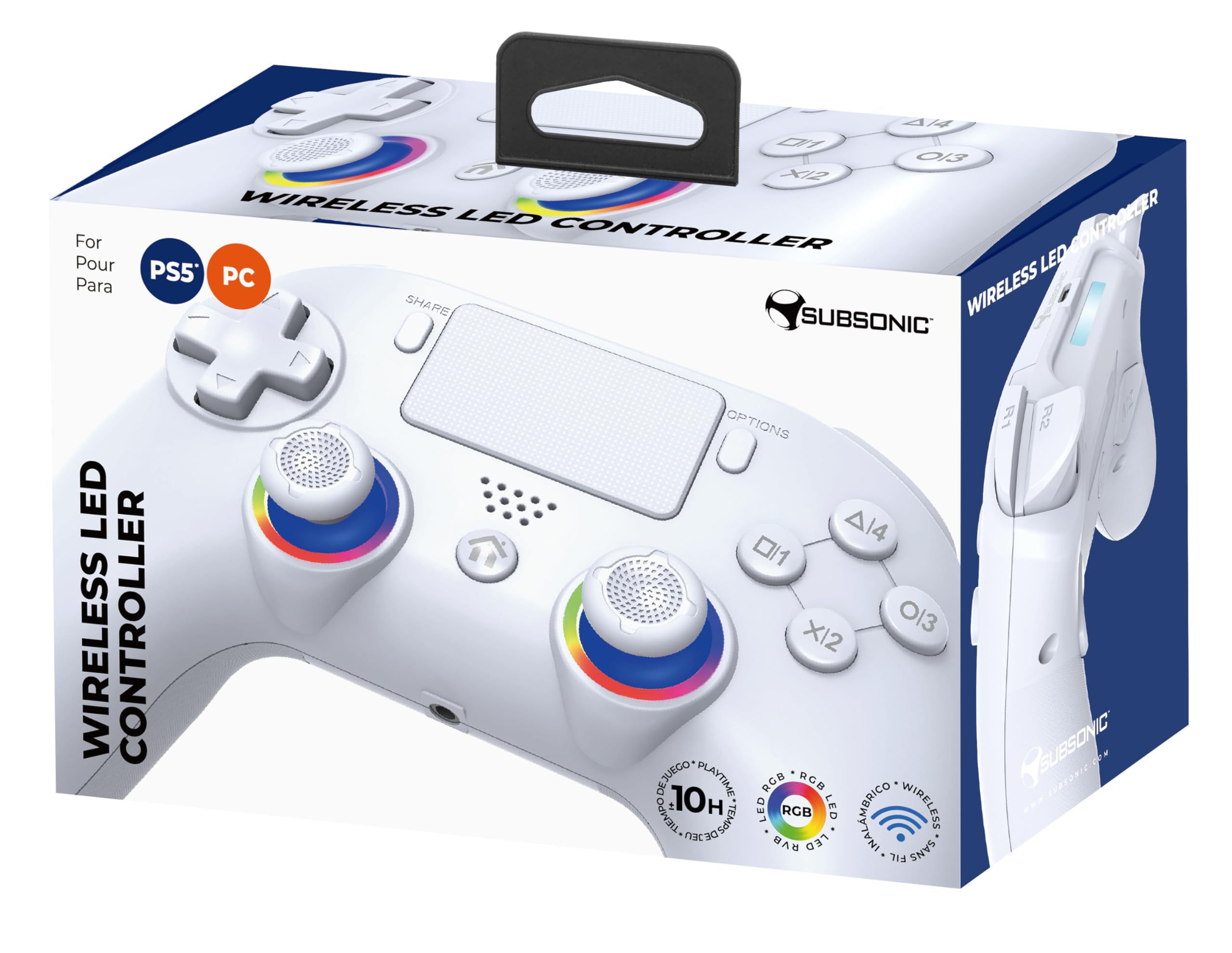 Subsonic - Mando Inalámbrico para PS5 y PC - Blanco | Ergonómico, LED RGB Programables, Vibración, Panel Táctil, Palancas Programables - Compatible PlayStation 5 y PC