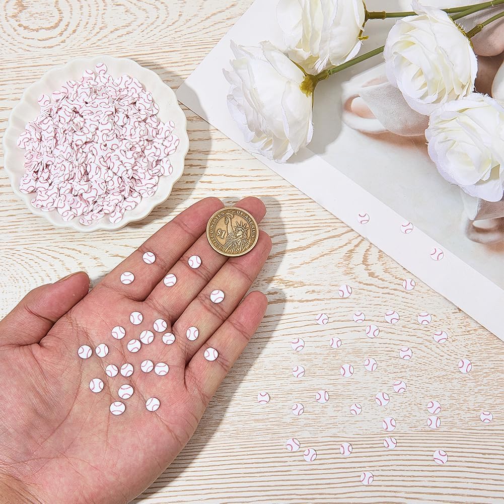 CRASPIRE 1 Box About 2000Pcs Mini Baseball Flatback Charms 40G Polymer Clay Sports Slices Base Ball Softball Sprinkles Confetti Small Cabochons Pieces for DIY Craft Nail Arts Cellphone Party Favors