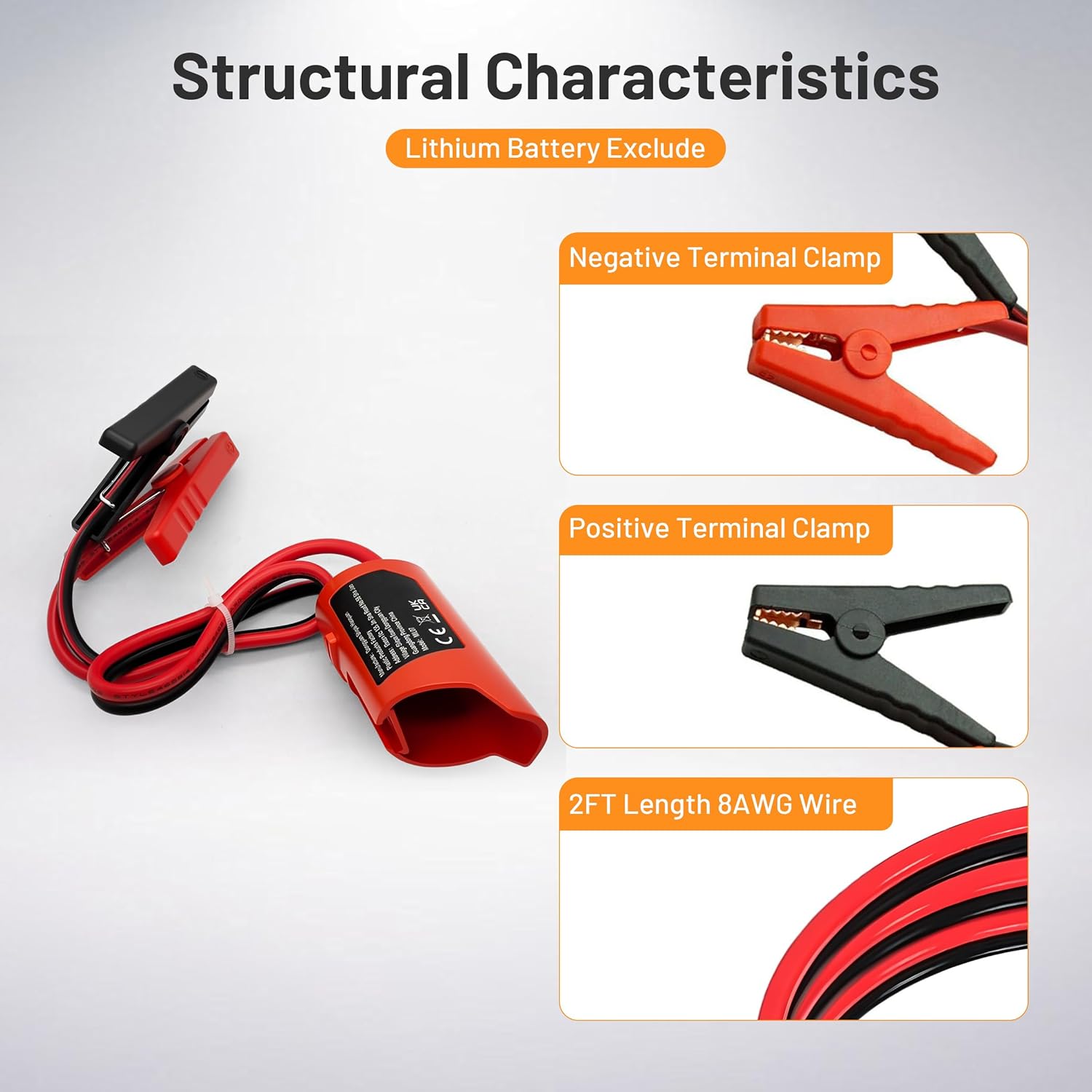 Jumper Cables Adapter for Milwaukee M12 12V Battery, 2FT 8AWG Portable Car Jump Starter Booster Cables, Automotive Emergency Power Tool for Car Truck SUV Jump Starting Using Tool (2FT 8AWG)