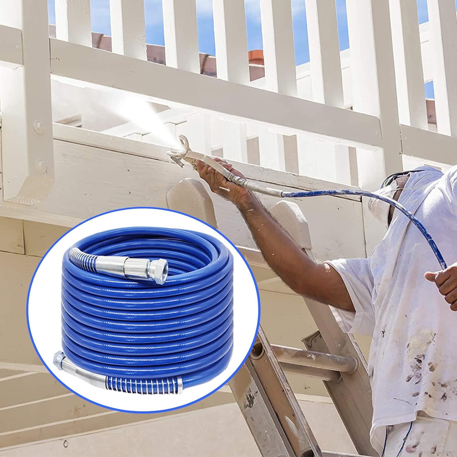 20M x 1/4" Tuyau de Pulvérisation Airless, avec connecteur, Tuyau Haute Pression pour Pulvérisateur de Peinture Airless
