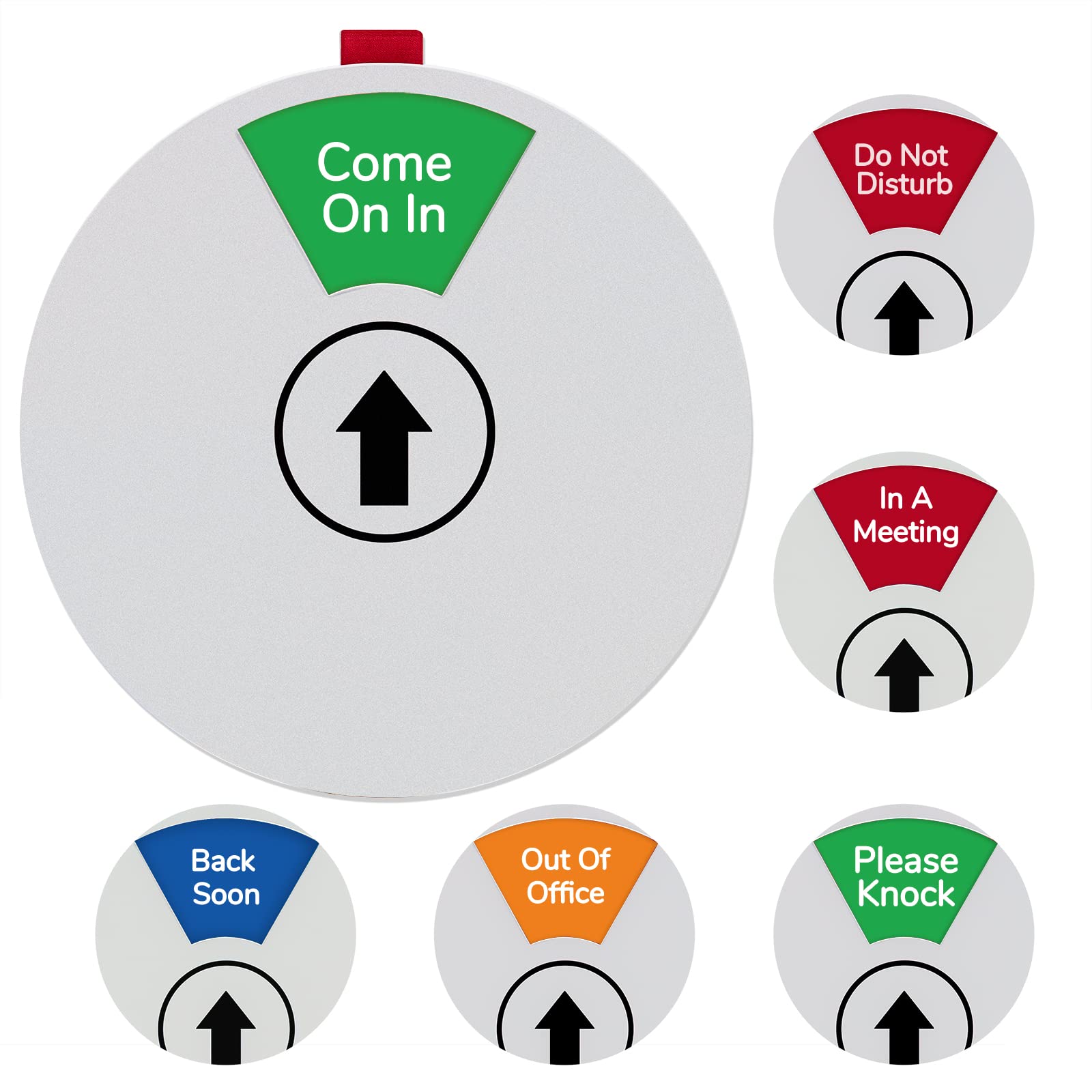Office Door Sign, 6 Options Do Not Disturb/Out of Office/In a Meeting/Back Soon/come On In/Please Knock, Privacy Door Sign 6 Inches Silver