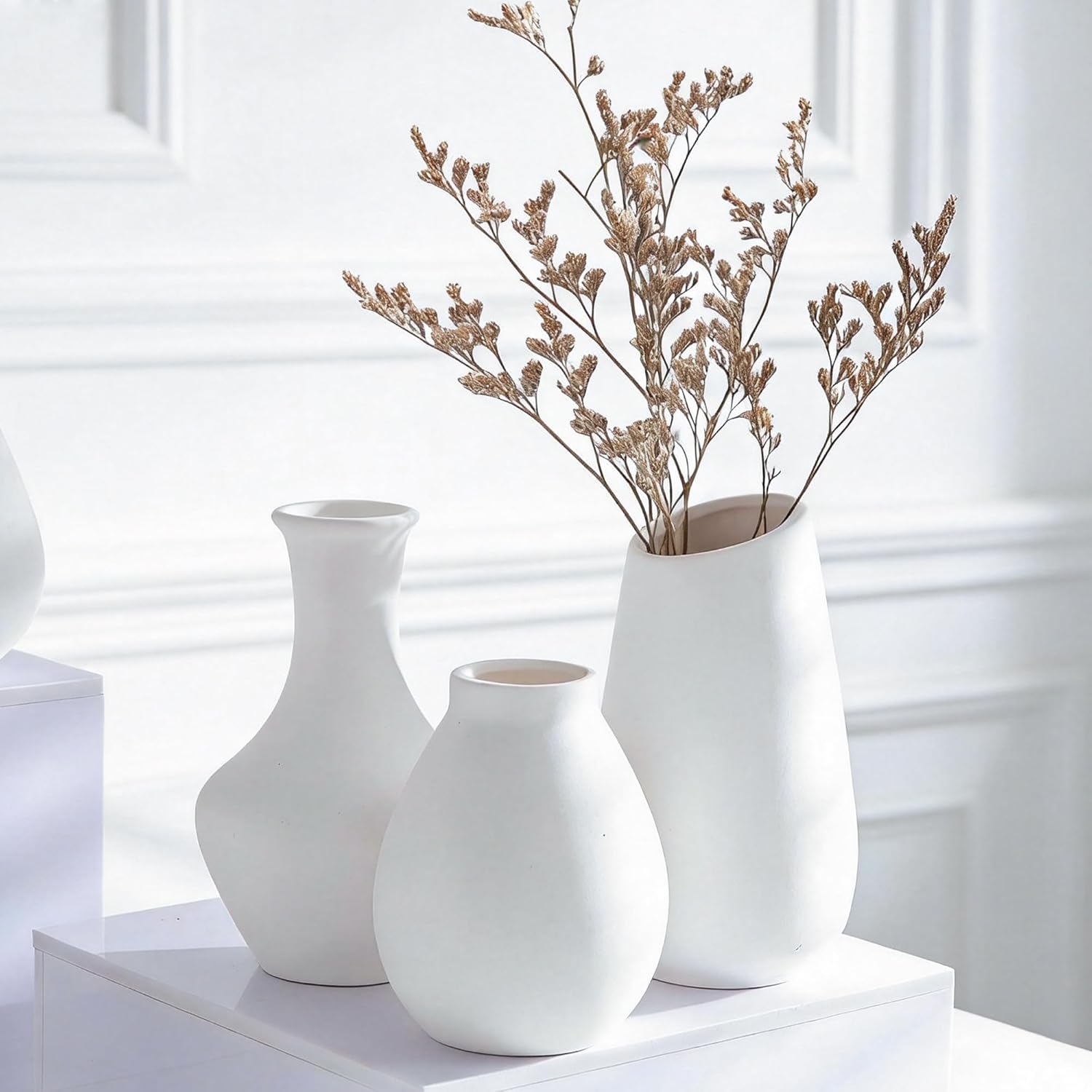 White Bud Vases Set of 12, Small Ceramic Vase in Bulk, Mini Pottery Vases for Pampas Grass Clay Vase for Wedding Table Centerpieces Decoration Modern Boho Rustic Home Decor DIY Gift