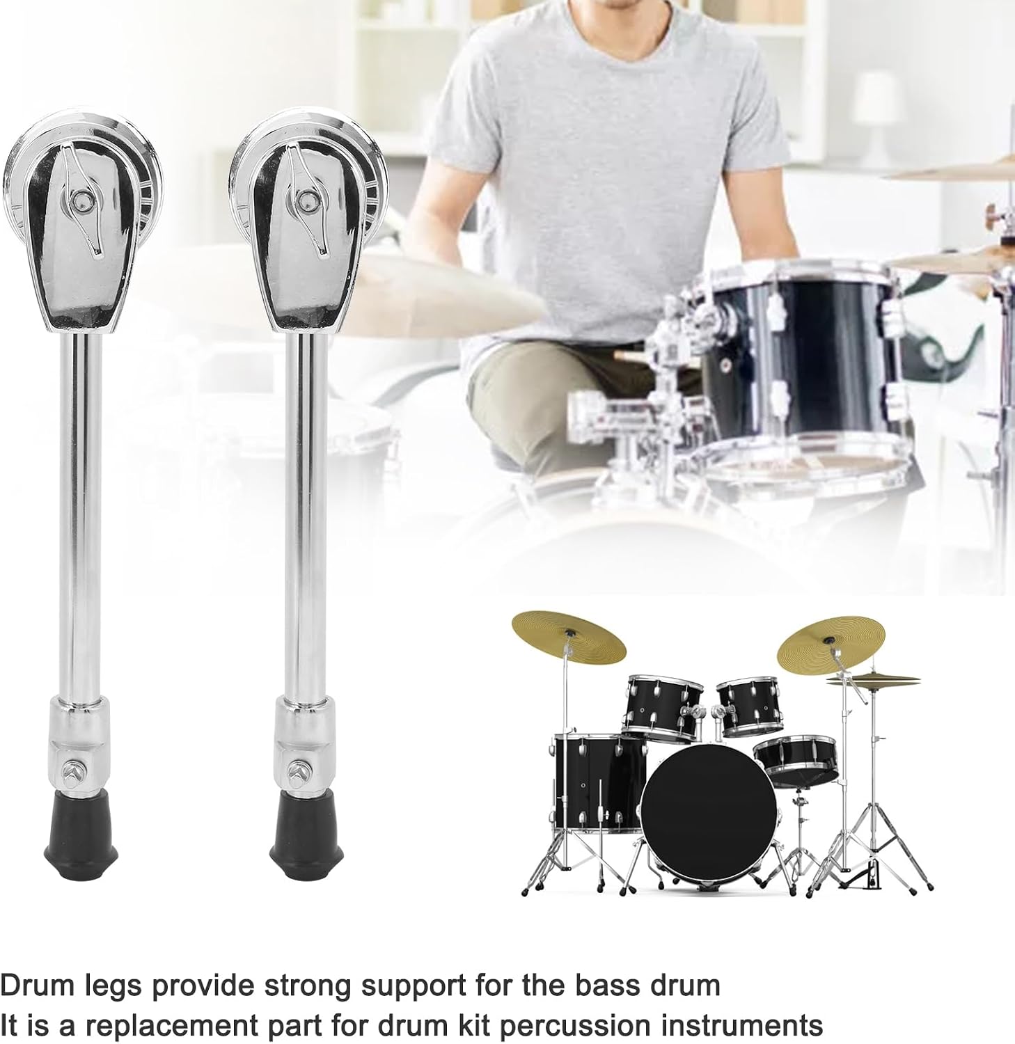 2PCS Bass Drum Leg,Pair Bass Drum Leg with Fixed Bracket Stable for Percussion Instrument
