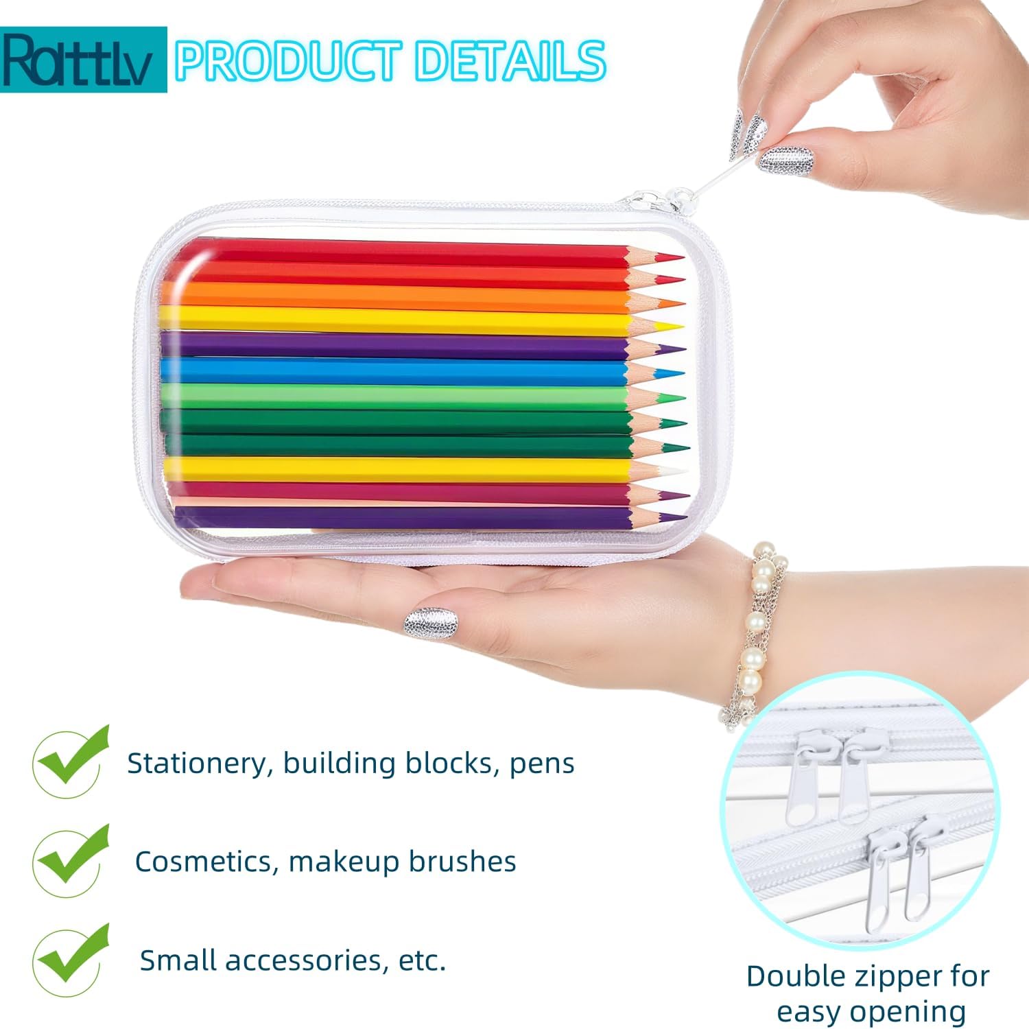 Thickened Clear Hard Shell Zipper Case,Professional-Grade Plastic Clear Zipper Pencil Case, Toiletry Pouch, Travel Organizer, Cosmetic Bag, Toy Storage Bins (2PCS-M) - Image 3