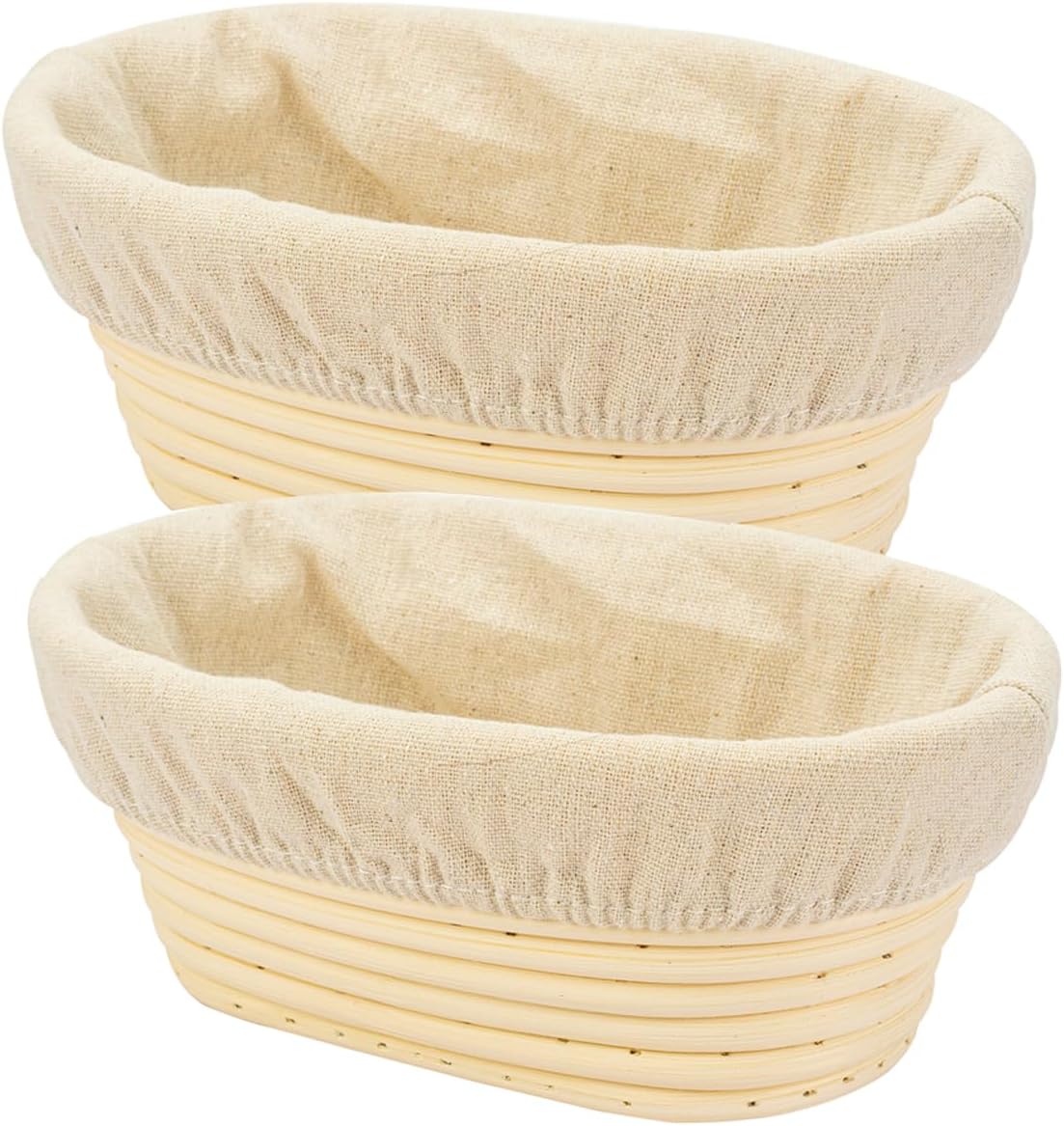 2 PCS 8 inch Oval Long Banneton Brotform Bread Dough Proofing Rising Rattan Basket & Liner for Professional & Home Bakers