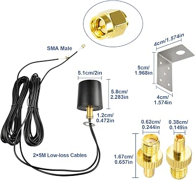 2x2 MIMO 5G 4G LTE Omnidirectional Antenna 600-6000MHz Outdoor WiFi Antenna with 2x16.4ft Low Loss SMA Male Cables TS9 Adapters for Router Gateway T-Mobile/Verizon/AT&T Home Internet WiFi