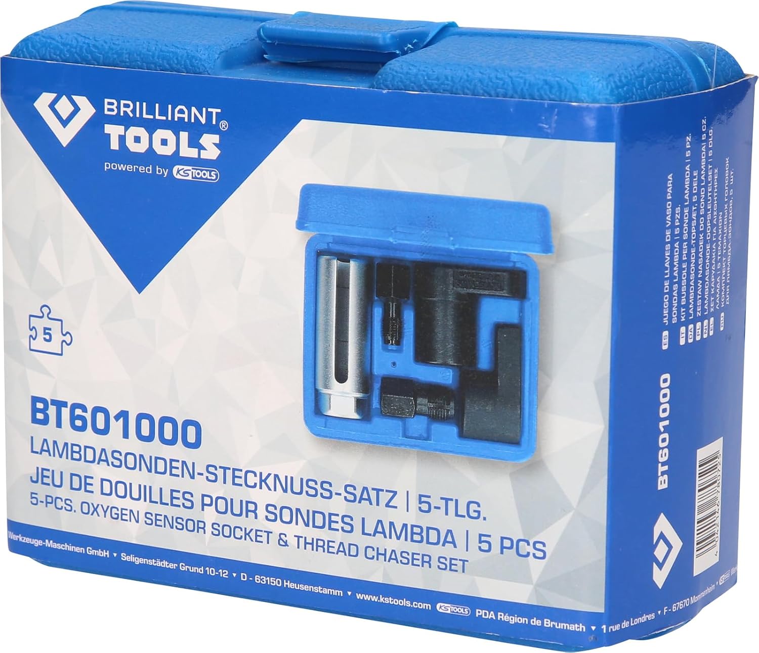 BRILLIANT TOOLS BT601000 Lambdasonden-Stecknuss-Satz Lambda Sensor Socket Set, With sturdy blue box, 5-Tlg