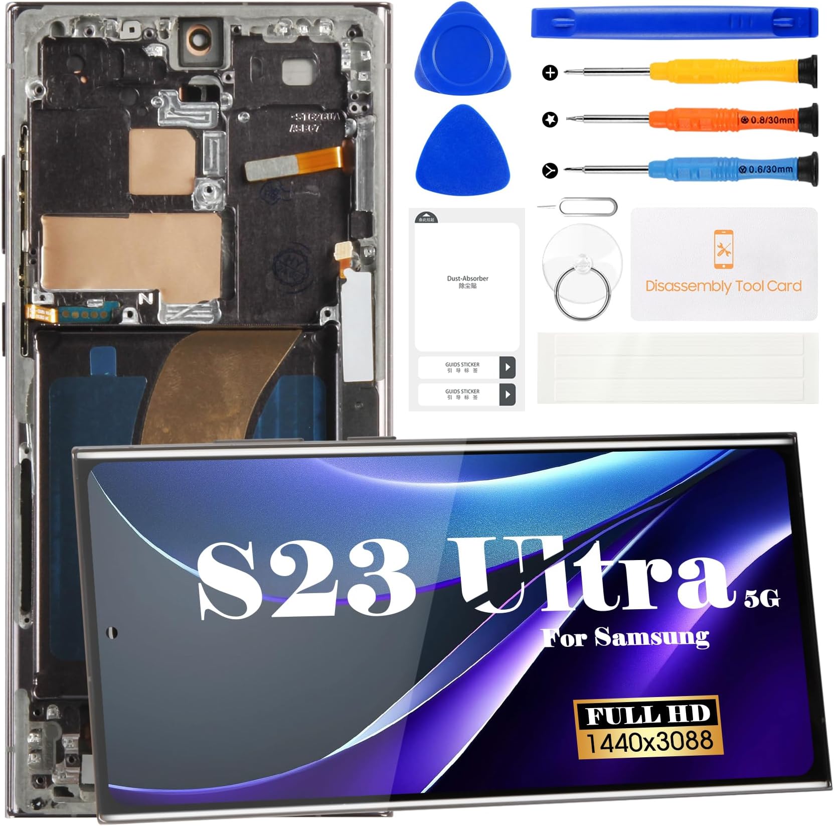 OLED for Samsung S23 Ultra LCD Digitizer Replacement for Samsung S23 Ultra 5g Display Screen Replacement for Samsung SM-S918 Touch Screen Repair Kits with Frame(with Fingerprint Function) (Black)