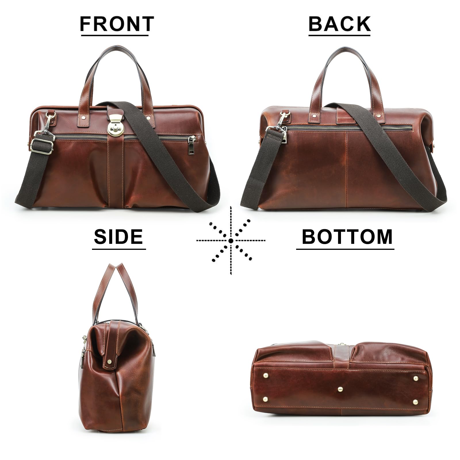 CONTACTS Bolso médico de cuero de grano completo para hombres y mujeres, maletín vintage de 14 pulgadas, bolso de hombro de gran capacidad con apertura de marco de metal para abogados