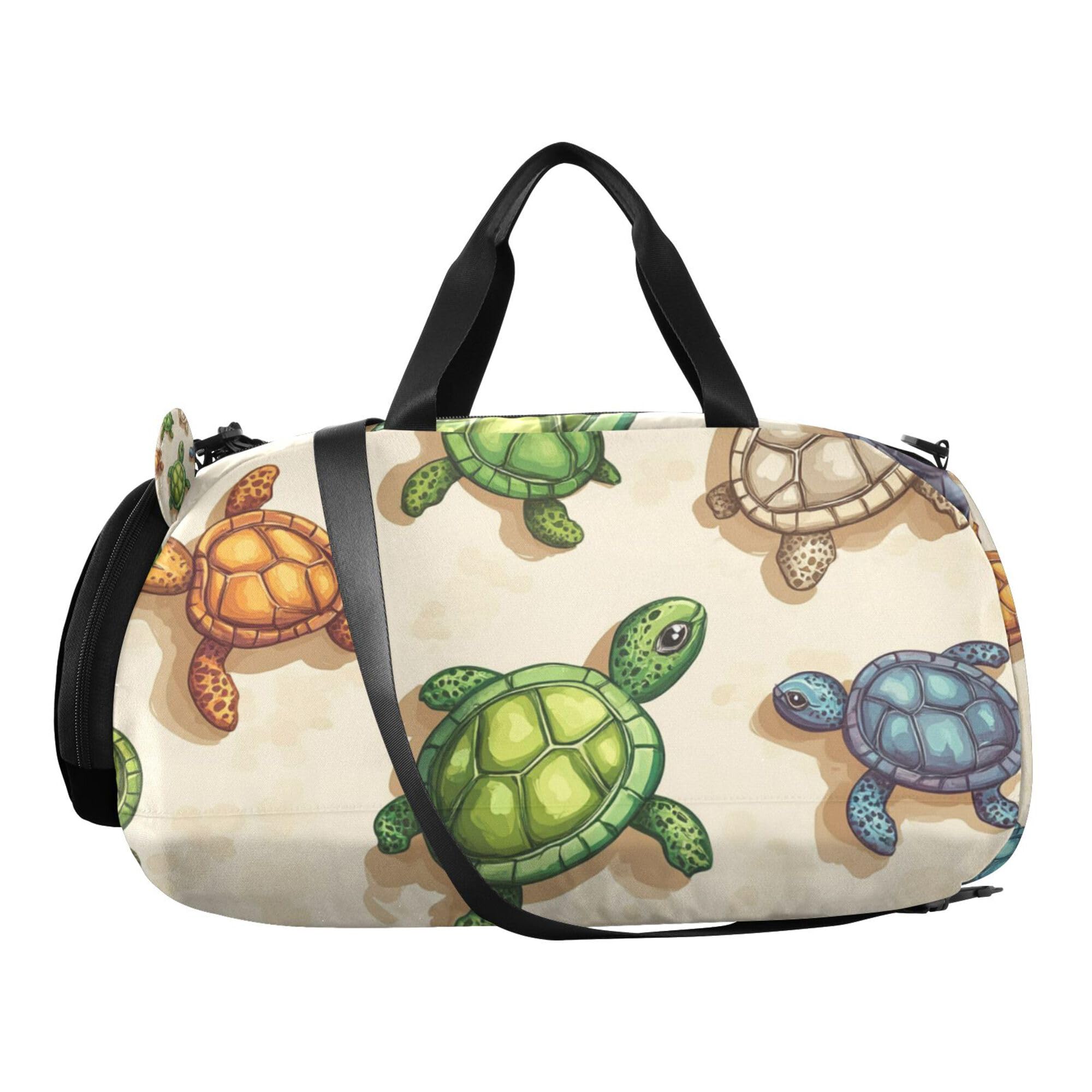 Glaphy Cartoon Sea Turtles Cute Duffle Bag for Toddler Boys Girls, Gym Sports Bag with Shoe Compartments, Kids Travel Overnight Weekender Shoulder Bag