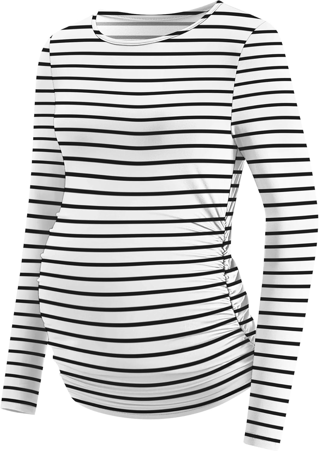 LOMON Maternity Shirts Long Sleeve Thermal Tops Side Ruched Casual Tshirt Crewneck Fleece Base Layer for Pregnant Women