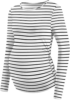 LOMON Maternity Shirts Long Sleeve Thermal Tops Side Ruched Casual Tshirt Crewneck Fleece Base Layer for Pregnant Women