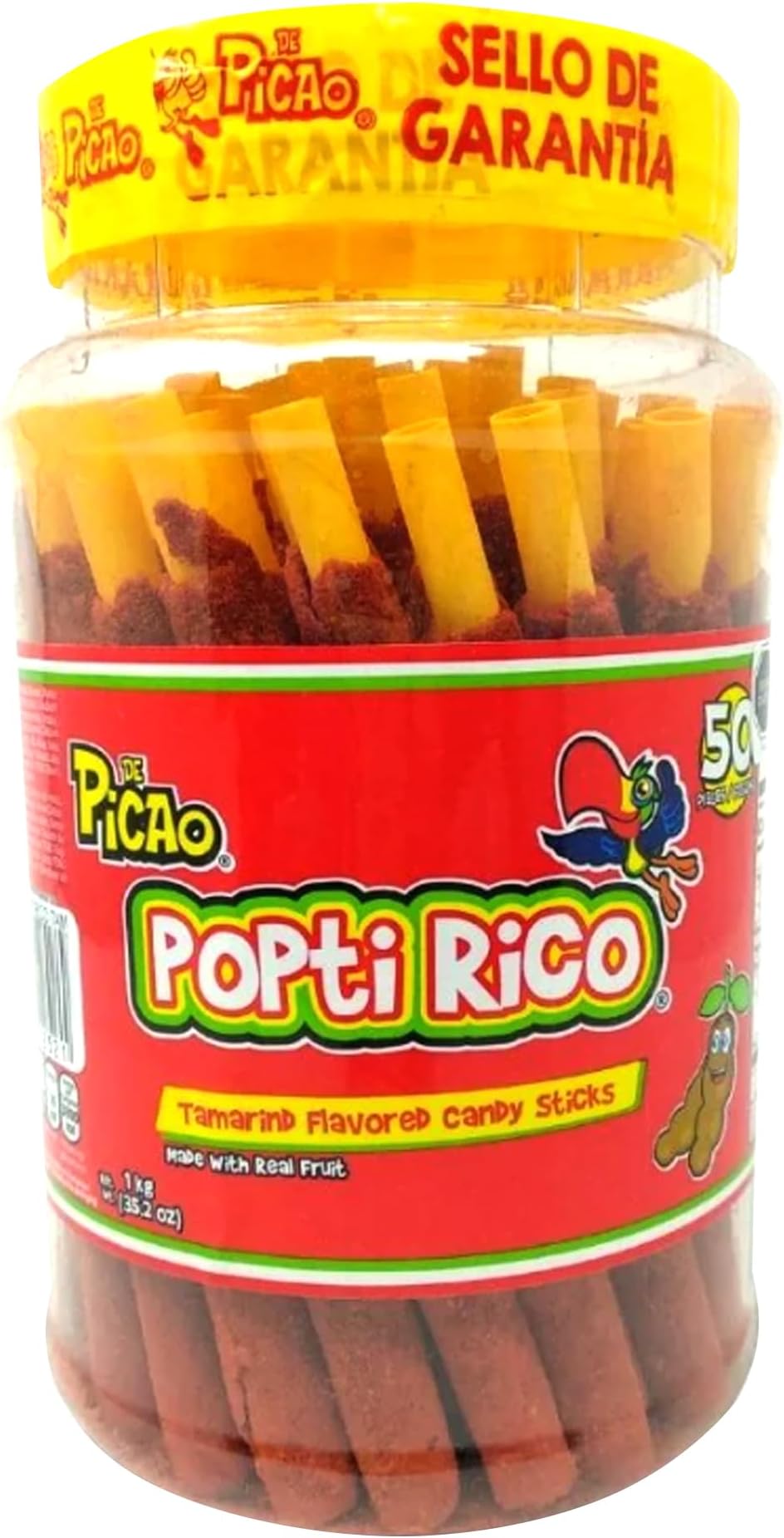 Spicy Tamarind Candy Sticks, 50 count, 1kg., Popti Rico Tamarindo, Dulces Mexicanos, 100% Tamarind Mexican Candy