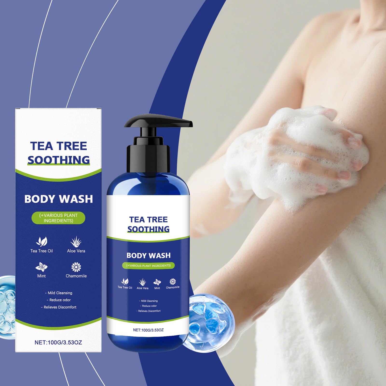 Tea Tree Gel doccia lenitivo con olio di tea tree e aloe vera, pulizia delicata per uomo e donna, aiuta a rinfrescare e ridurre l'odore del corpo, idratante per pelle liscia e sana (6 pezzi)