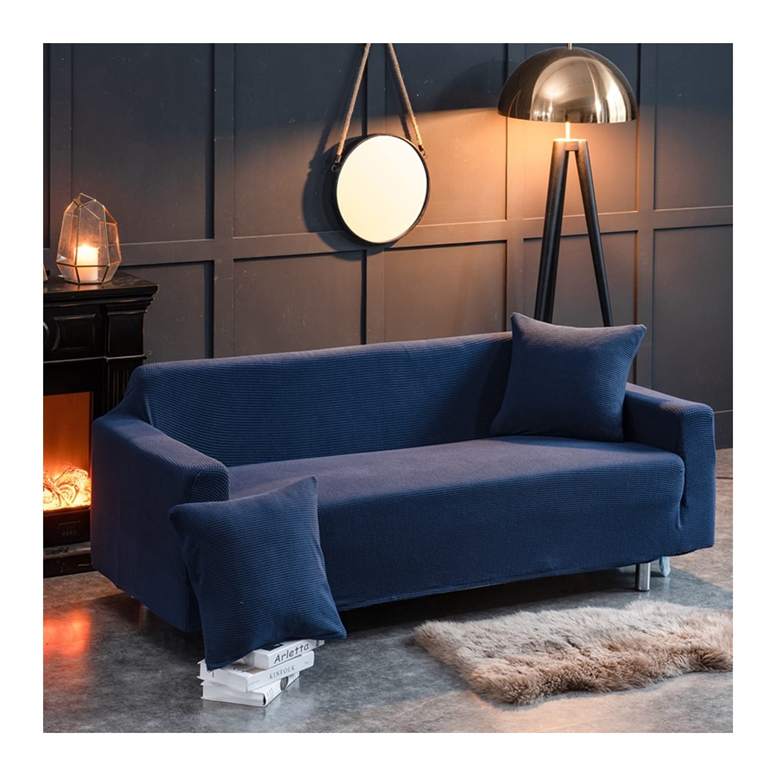 Housse de canapé extensible 4 places bleu marine en polyester pour protection de meuble