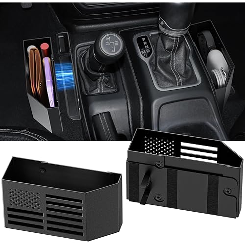 DIAMOOKY Metal Magnetic Center Console Organizer for Jeep Wrangler JL JLU 4XE 2018-2026 & Gladiator JT 2020-2026 Accessories Gear Shift Storage Box, Flag (Not for JK/JKU)