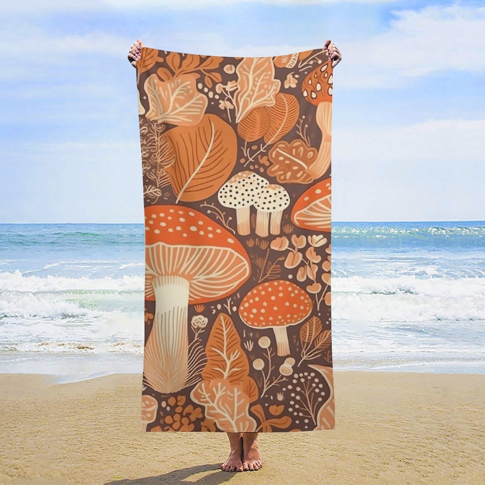 NTVOWPZO Cartoon Mushroom Beach Towel Oversized Microfiber Bath Towels Lightweight Sand Proof Beach Towels Absorbent Pool Towels for Swimming Yoga Bathroom Towel 31.5" X 63"