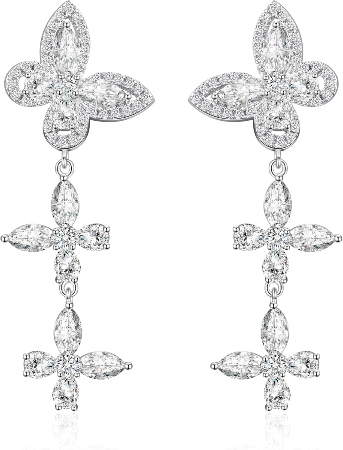 Clip on Earrings for Women 925 Sterling Silver Plated Cubic Zirconia Long Tassel Dangle Drop Earrings Non Pierced Earrings for Women Jewelry Gifts Wedding Party