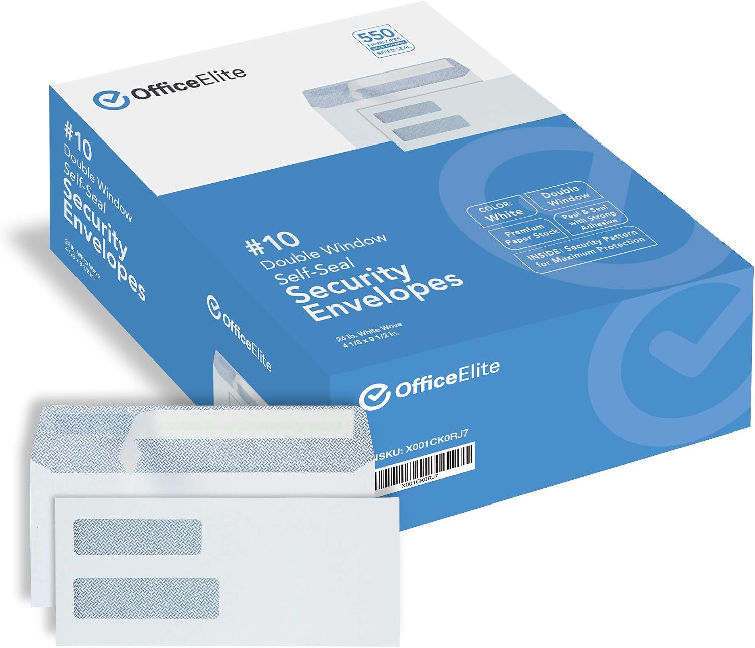 #10 Double Window Envelopes - 550 Per Box - SELF SEAL - Security Envelopes - Designed for Business Statements, QuickBooks Invoices, and Legal Documents - Peel & Seal - 4 1/8" x 9 1/2" - 24 LB