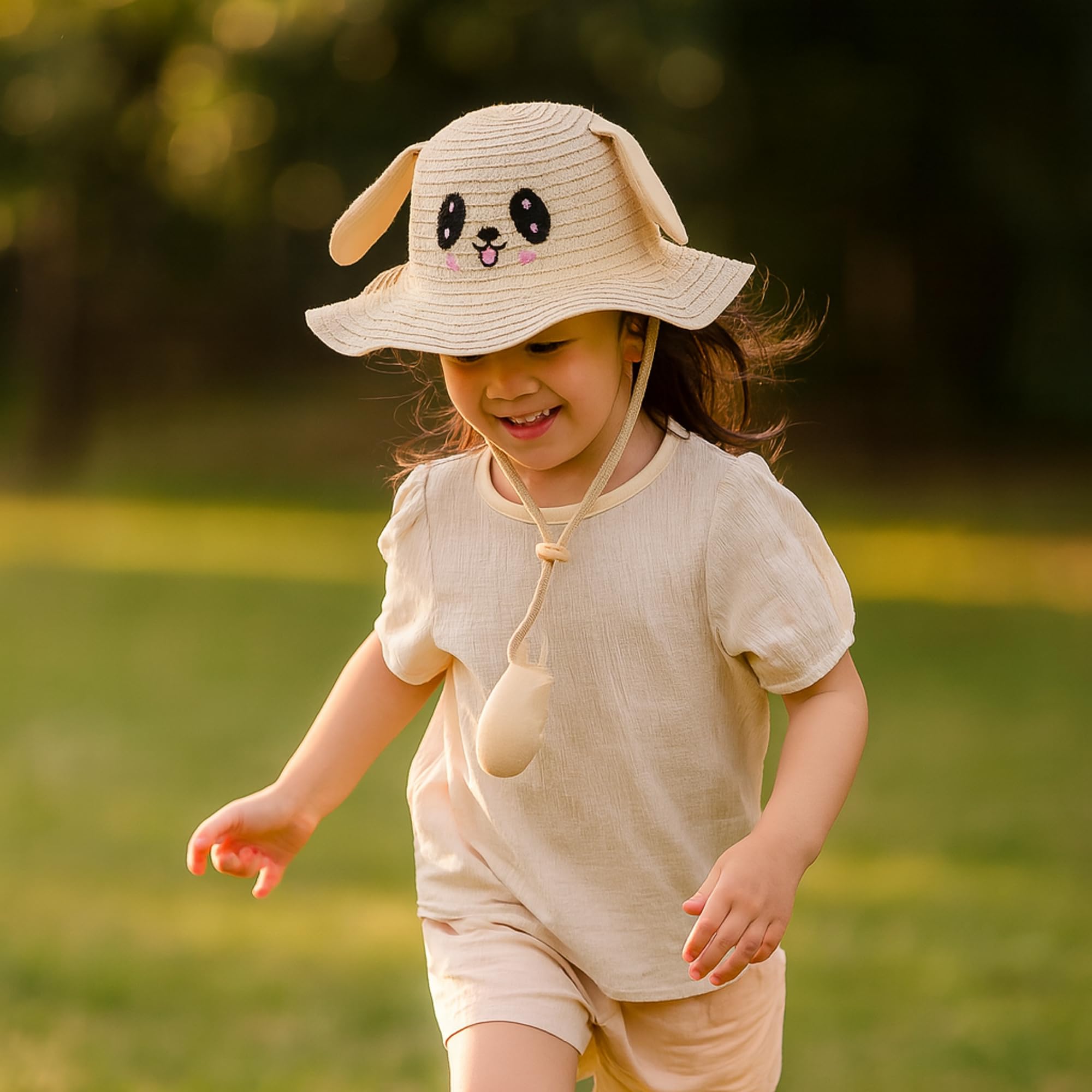 Simpatico Cappello da Sole Pieghevole e giocabile per Ragazze, Cappello da Sole Traspirante con Protezione UV con Motivo Ricamato e Motivo di Animali