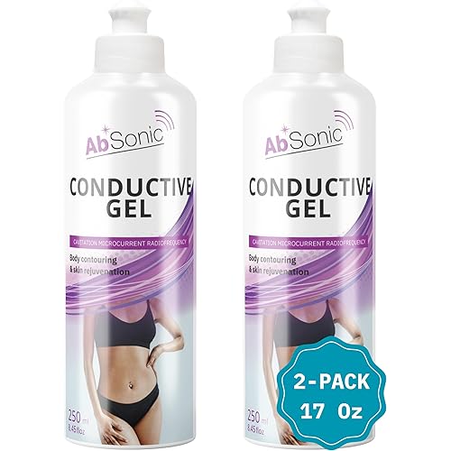 Absonic Conductive Gel for Cavitation, Microcurrent, Electrodes, Body, Facial Devices – Compatible with TENS & RF, Ultrasonic Massagers & Muscle Stimulation – Smooth, Non-Sticky Glide – 2-Pack 17 oz