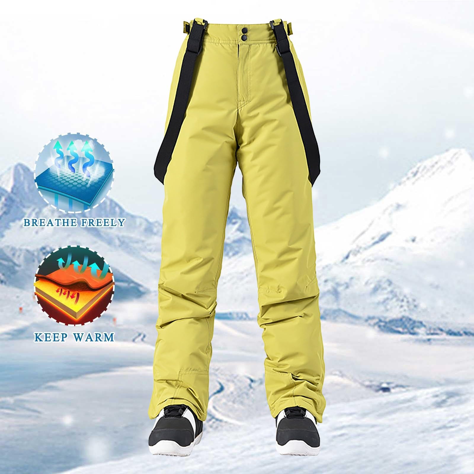 Pantaloni da neve da donna con bretelle: pantaloni da sci, snowboard, invernali, pantaloni termici, per attività all'aria aperta, antivento, in softshell, da sci, imbottiti, caldi e funzionali
