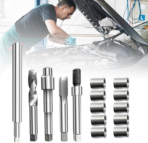 Miniatura 3 de Kit de reparación de roscas M14 x 1.25 x 17 pulgadas, longitud total de hasta 11 pulgadas, kit de reparación de motor de automóvilbujía, 10 insertos