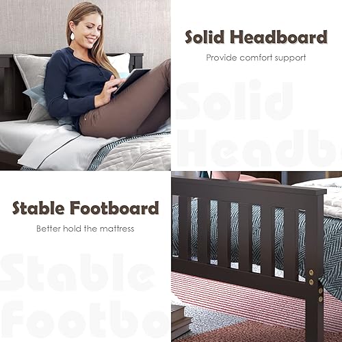 Miniatura 14 de NAFORT Base de cama de plataforma de madera individual con cabecero, base de madera maciza y soporte de listones de madera fuerte, base de colchón,