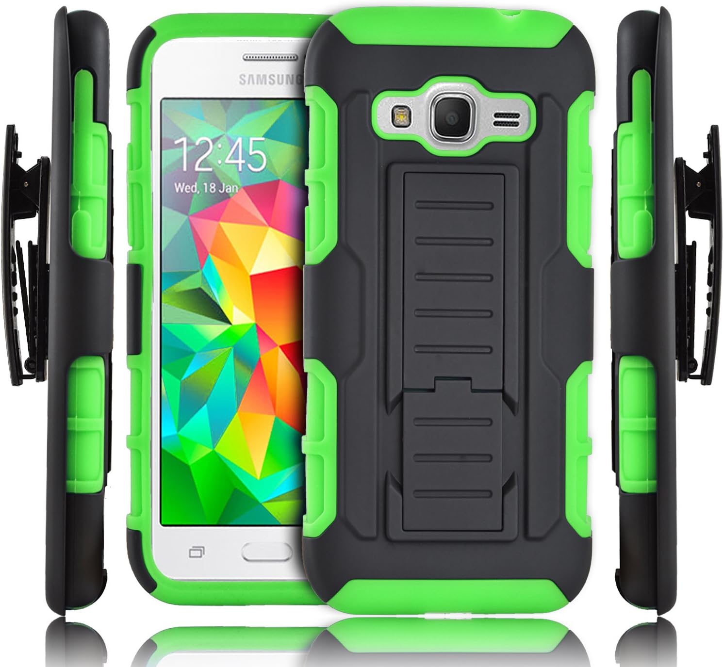 Galaxy Core Prime Case, Galaxy Prevail LTE Case, Starshop [Heavy Duty] Dual Layers Kickstand and Locking Belt Clip with Premium Screen Protector Green