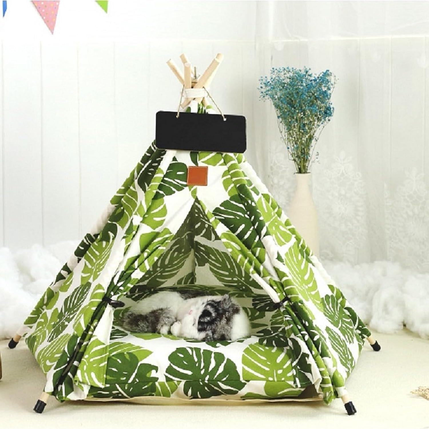 Portable Green & White Cat Teepee Tent Bed for Small Pets Portable Green & White Cat Teepee Tent Bed for Small Pets