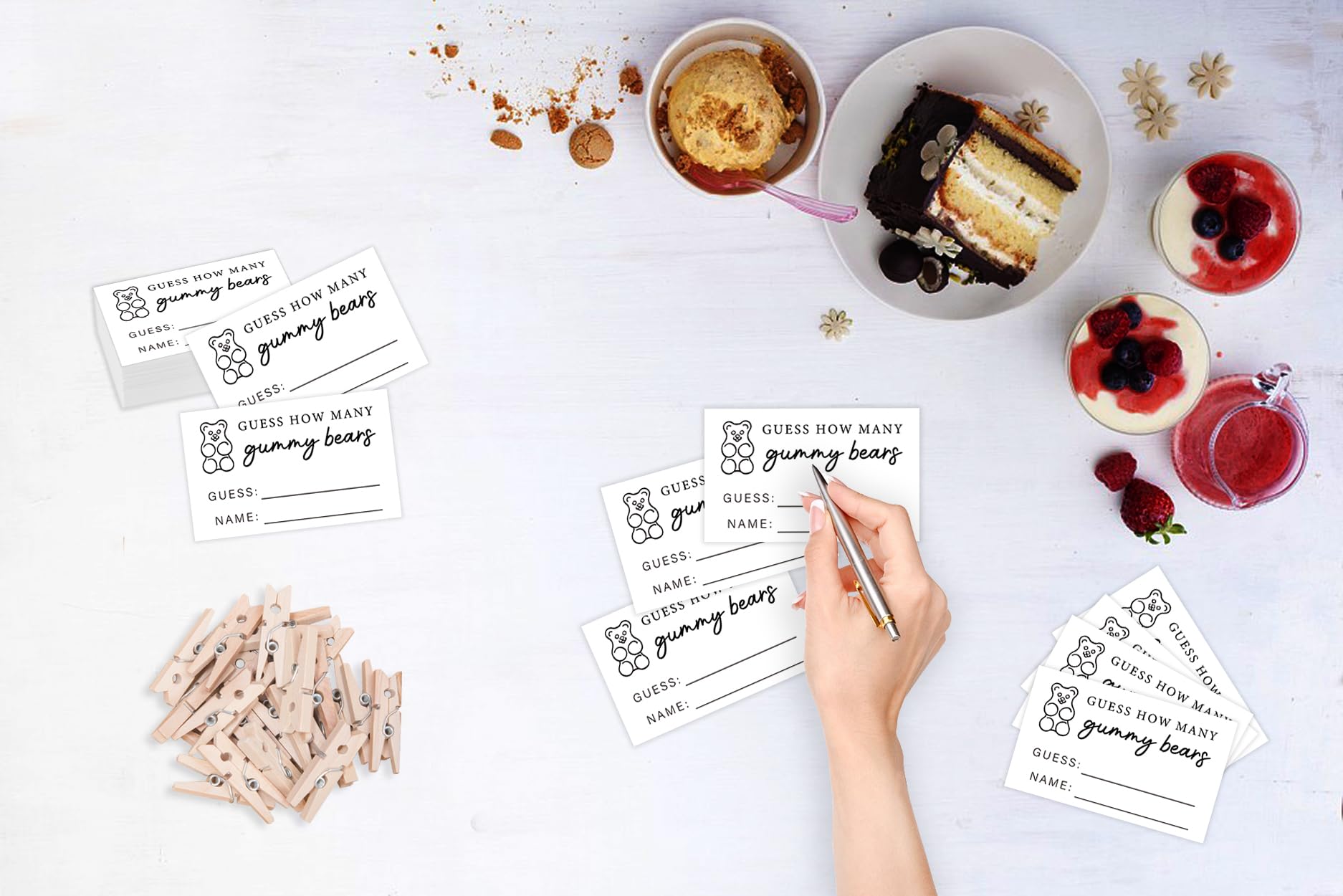 Baby Shower Games Set - Don't Say Baby & Guess How Many Gummy Bears - Gender Neutral Party Games With Signs, Clothespins & Cards - View #10